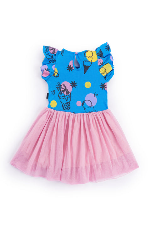 Organic Extra Soft Cotton Half Sleeves Frocks / Princess Dress with Fairy Net for Girls