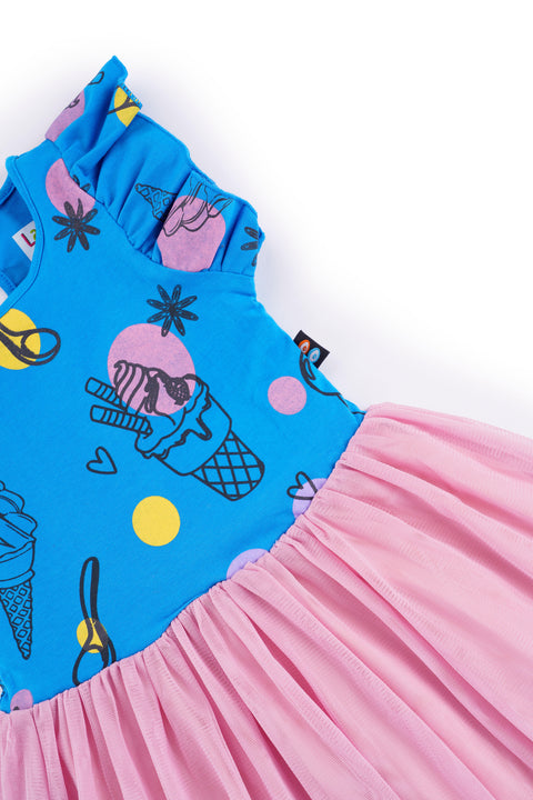 Organic Extra Soft Cotton Half Sleeves Frocks / Princess Dress with Fairy Net for Girls