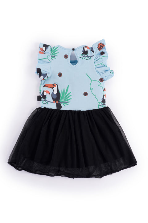 Ruffle Sleeves Cotton Frocks / Dress with Net Flair for Girls Kids