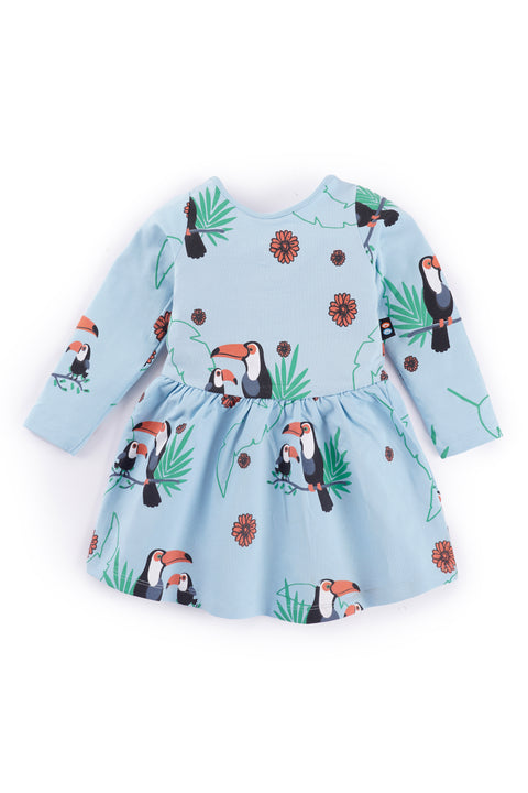 Full Sleeves Cotton Frocks / Dress for Girls Kids  Blue Bird Print