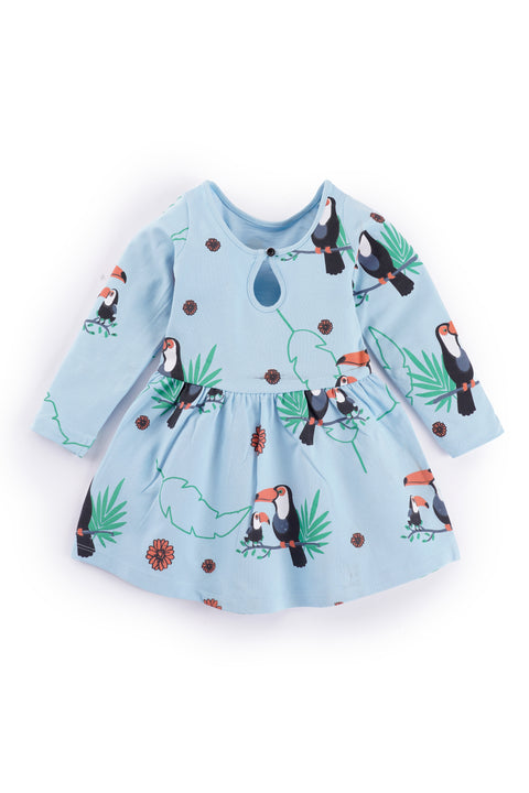 Full Sleeves Cotton Frocks / Dress for Girls Kids  Blue Bird Print