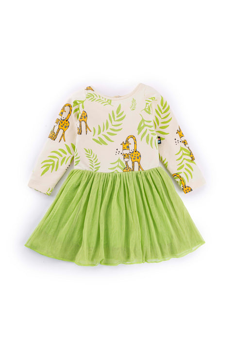 Full Sleeves Cotton Frocks / Dress with Tutu Skirt for Girls Kids Giraffe Print