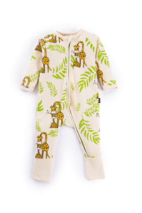 Double Zip Full Sleeves Giraffe Print Romper For Baby (Baby Boy & Baby Girl)