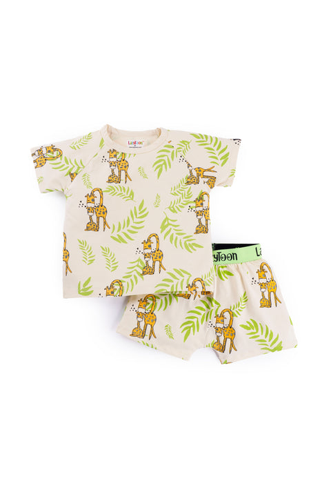 Organic Cotton Co-ord Sets | T-Shirt & Shorts | Pajama set for Boys and Girls Giraffe Print