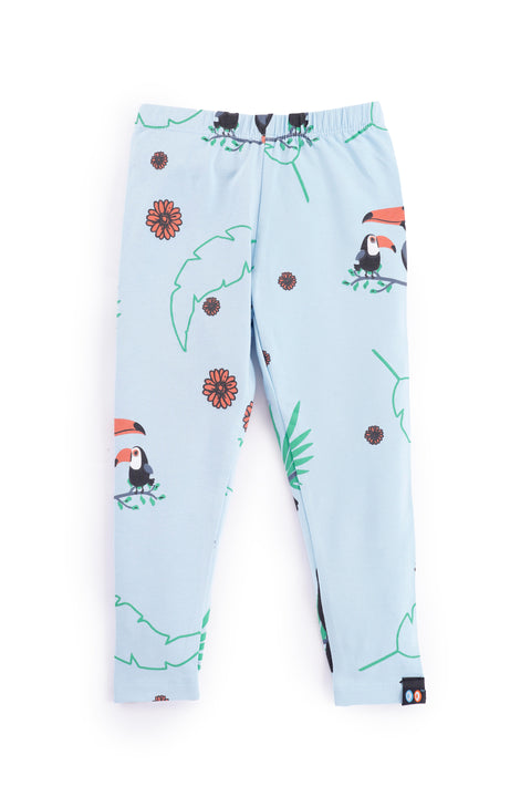 Girls Ankle Length Skinny Fit Printed Leggings Blue Bird Print