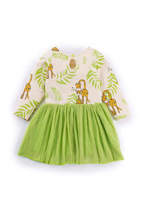 Full Sleeves Cotton Frocks / Dress with Tutu Skirt for Girls Kids Giraffe Print