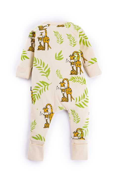 Double Zip Full Sleeves Giraffe Print Romper For Baby (Baby Boy & Baby Girl)