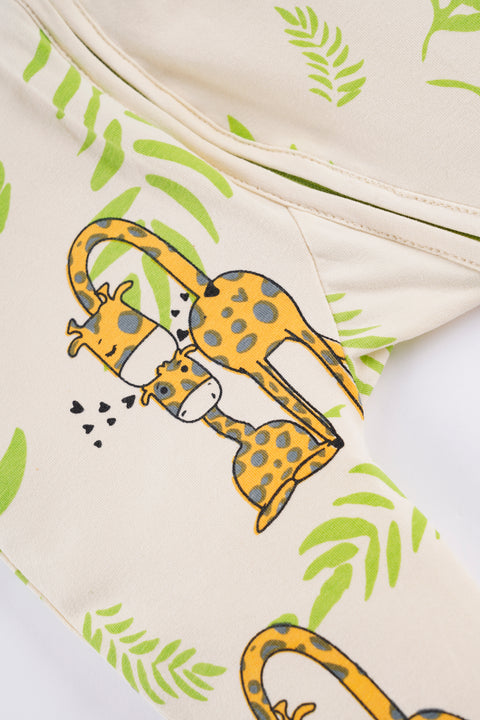 Double Zip Full Sleeves Giraffe Print Romper For Baby (Baby Boy & Baby Girl)