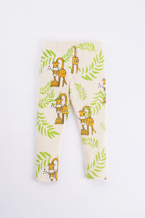 Girls Premium Elastic Waist Skinny Fit Printed Leggings Giraffe White Print