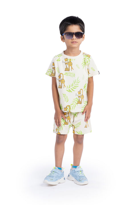 Organic Cotton Co-ord Sets | T-Shirt & Shorts | Pajama set for Boys and Girls Giraffe Print