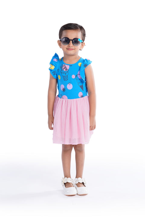 Organic Extra Soft Cotton Half Sleeves Frocks / Princess Dress with Fairy Net for Girls