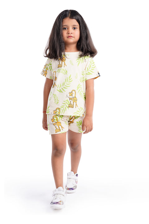 Organic Cotton Co-ord Sets | T-Shirt & Shorts | Pajama set for Boys and Girls Giraffe Print