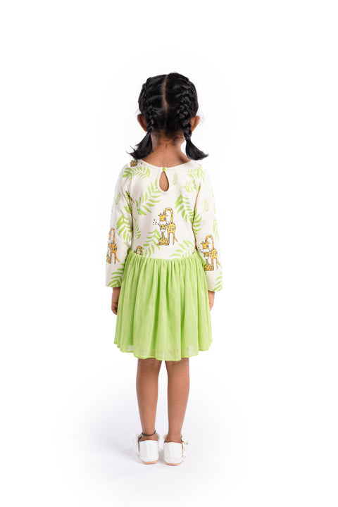 Full Sleeves Cotton Frocks / Dress with Tutu Skirt for Girls Kids Giraffe Print