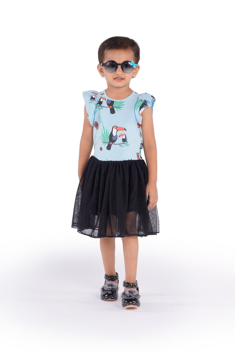 Ruffle Sleeves Cotton Frocks / Dress with Net Flair for Girls Kids