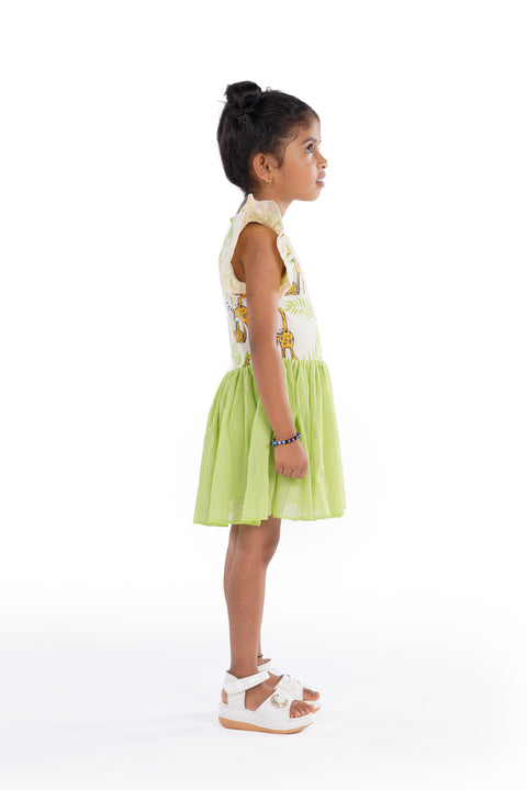 Premium Organic Cotton Half Sleeves / Ruffle Sleeves Frocks / Dress with Net Flair for Girls