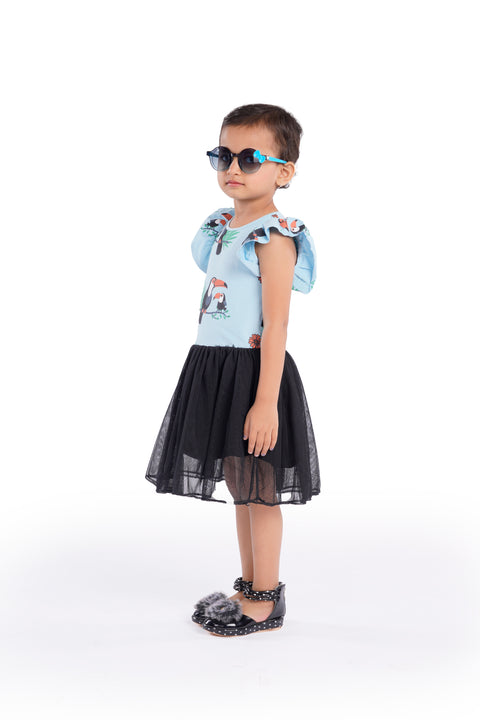 Ruffle Sleeves Cotton Frocks / Dress with Net Flair for Girls Kids