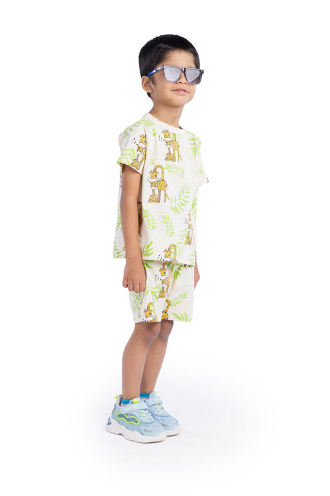 Organic Cotton Co-ord Sets | T-Shirt & Shorts | Pajama set for Boys and Girls Giraffe Print