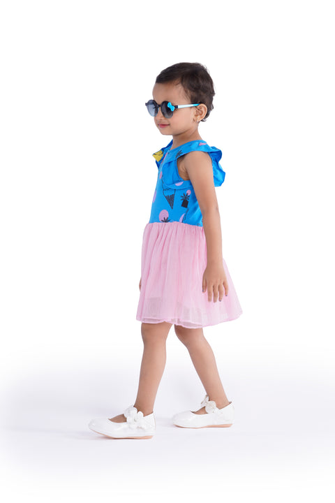 Organic Extra Soft Cotton Half Sleeves Frocks / Princess Dress with Fairy Net for Girls