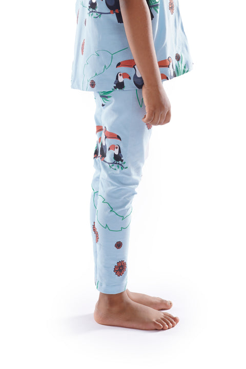 Girls Ankle Length Skinny Fit Printed Leggings Blue Bird Print