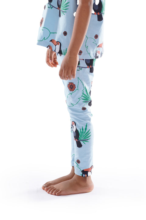 Girls Ankle Length Skinny Fit Printed Leggings Blue Bird Print