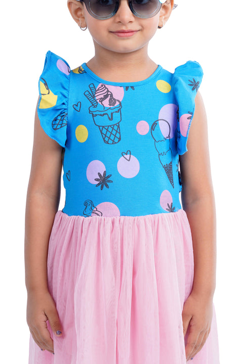 Organic Extra Soft Cotton Half Sleeves Frocks / Princess Dress with Fairy Net for Girls