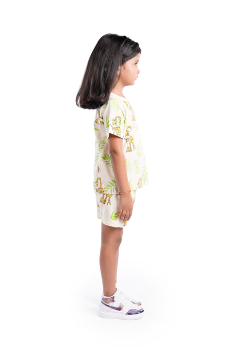 Organic Cotton Co-ord Sets | T-Shirt & Shorts | Pajama set for Boys and Girls Giraffe Print