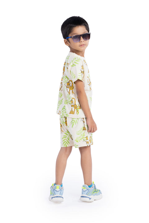 Organic Cotton Co-ord Sets | T-Shirt & Shorts | Pajama set for Boys and Girls Giraffe Print