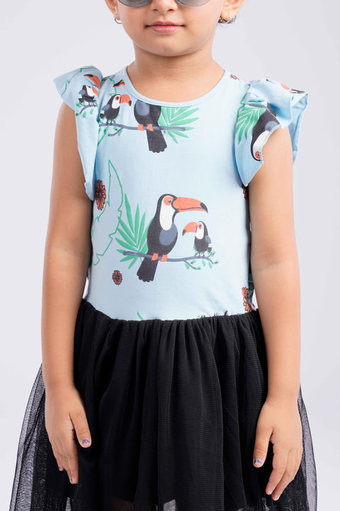 Ruffle Sleeves Cotton Frocks / Dress with Net Flair for Girls Kids